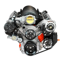 Concept One Pulley Systems: Chevy LS Driver Series Kit with Alternator, A/C and Power Steering, front view anodized black