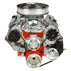 Concept One Pulley Systems: Chevy Small Block Driver Series Kit with Alternator, A/C and Power Steering, front view anodized clear